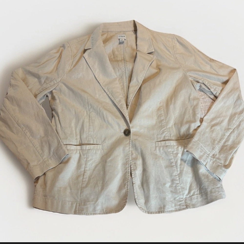 J. Crew Linen Cotton 1-Button Blazer Cream Preppy Poetcore Dark Academia 14